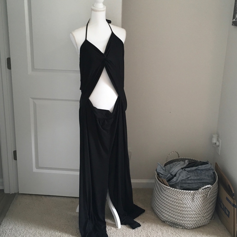 Black Halter Tie Back Maxi Dress